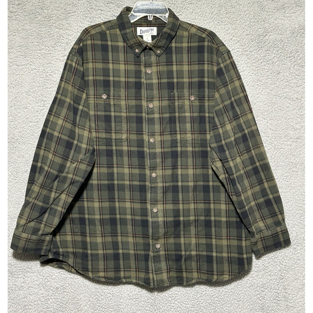 Duluth Trading Co Mens XL Button Down Heavy Plaid Flannel Shirt 100% Cotton